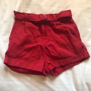 high rise red shorts w tie